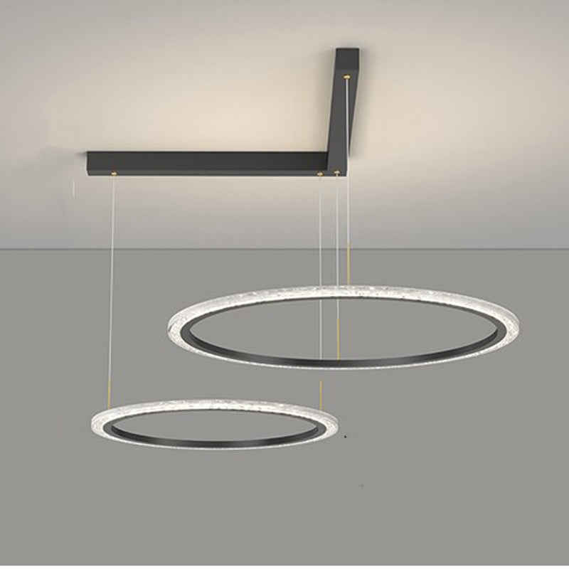 Simple Black Gold Decorative Rings Light LED Chandelier