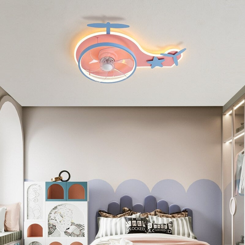 Modern LED Children's Helicopter Ceiling Fan Light With Remote Control