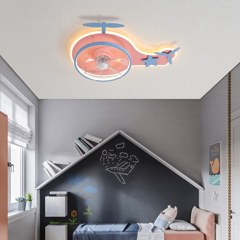 Modern LED Children's Helicopter Ceiling Fan Light With Remote Control