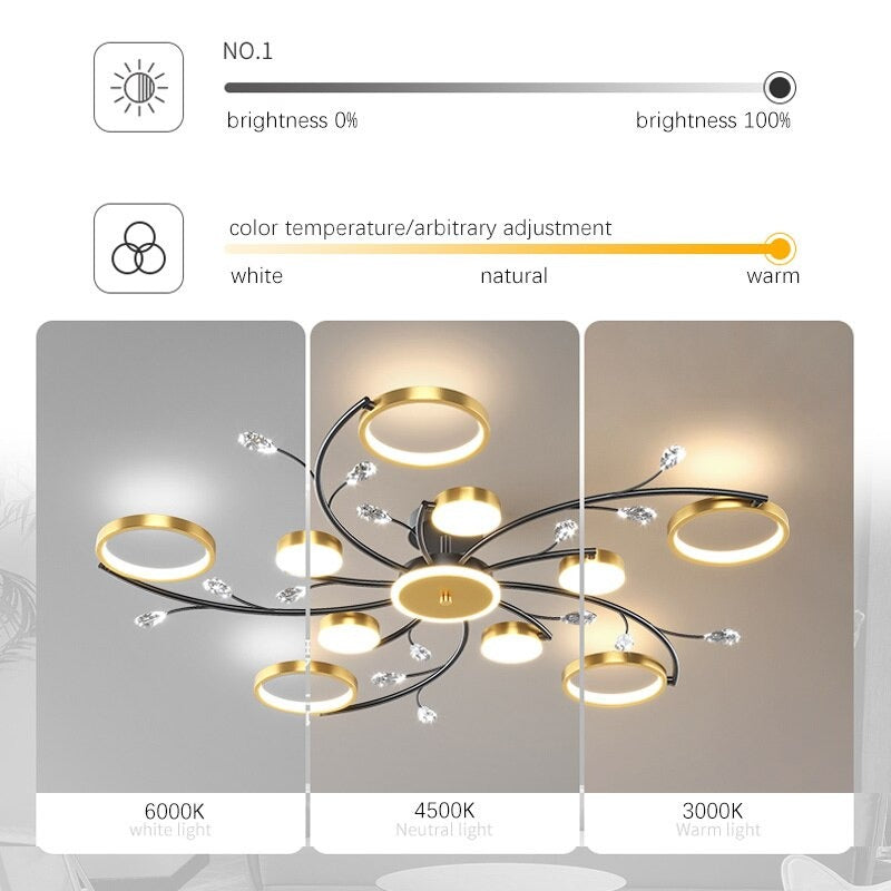 Modern LED Gold Indoor Chandelier Lights With Remote Control