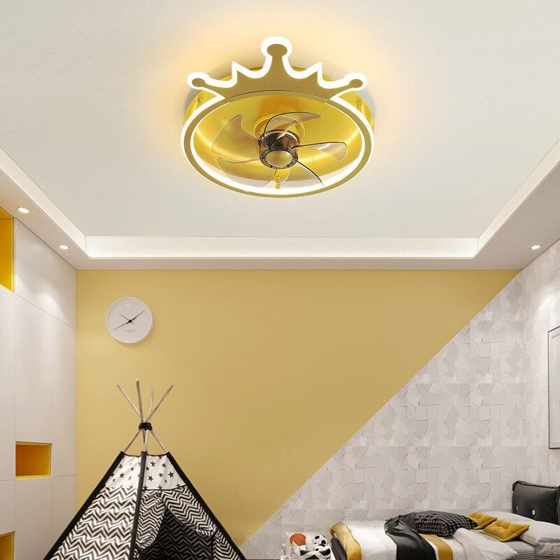 Simple Children's LED Crown Ceiling Fan Lamp