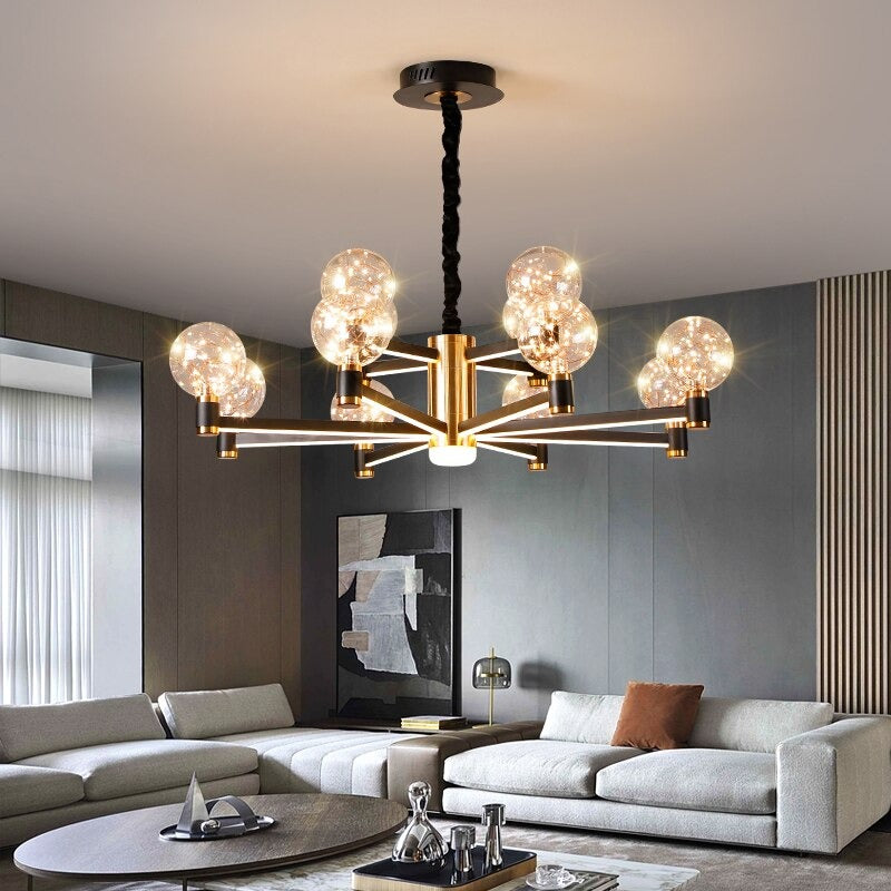Luxury Black Gold Indoor Decor LED Chandelier Lamp