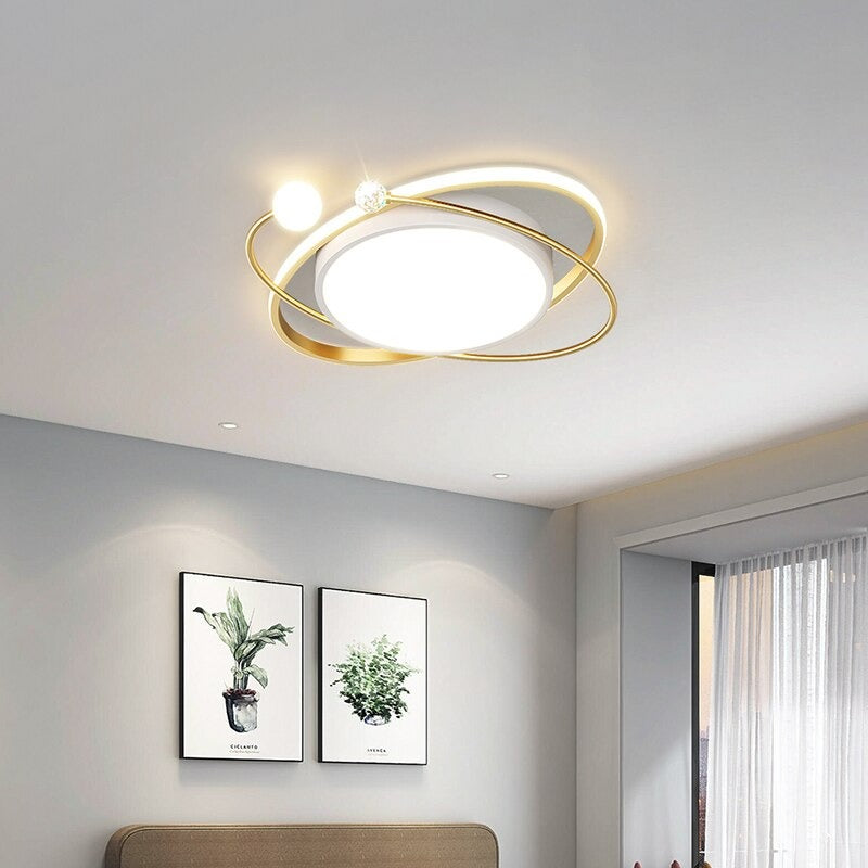 Gold Oval And Round Shaped LED Ceiling Lamp